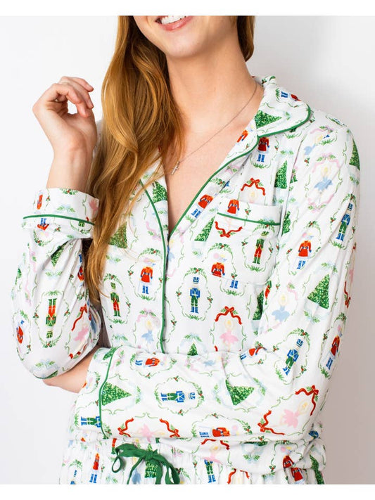 Long Sleeve Button Up Sleep Shirt | Nutcracker Waltz