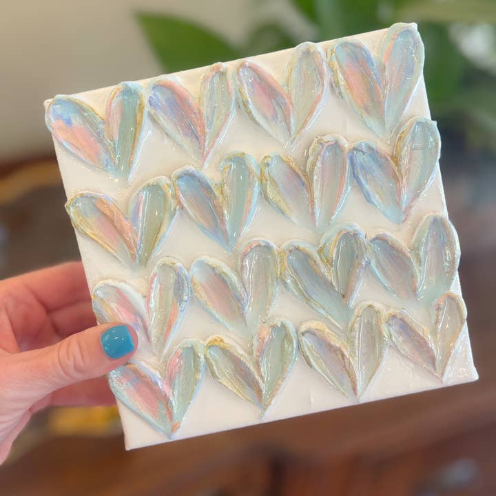 6"x6" Painted Canvas | Blue Hearts