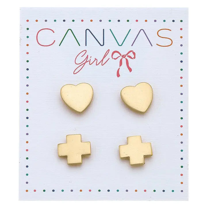 Children's Earrings | Gold Elena Heart & Cross