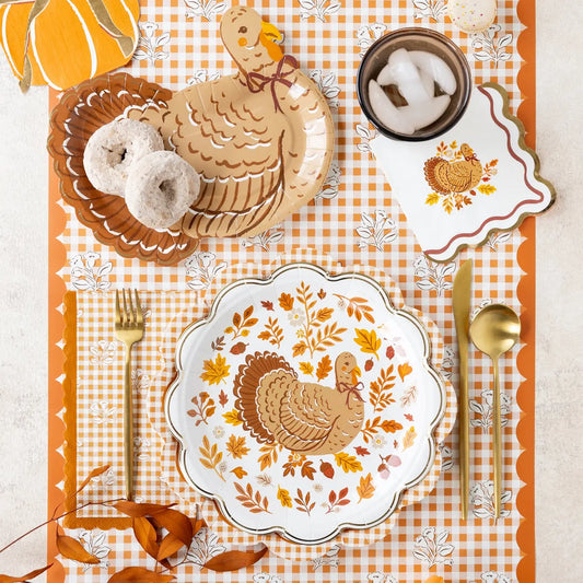 Rust Gingham Block Print Paper Table Runner