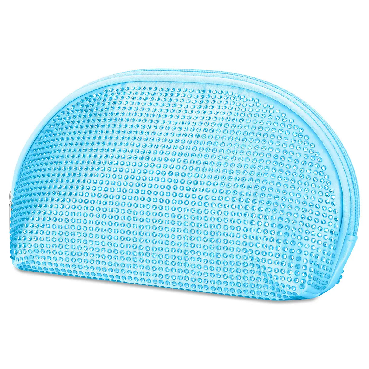 Blue Rhinestone Oval Cosmetic Bag