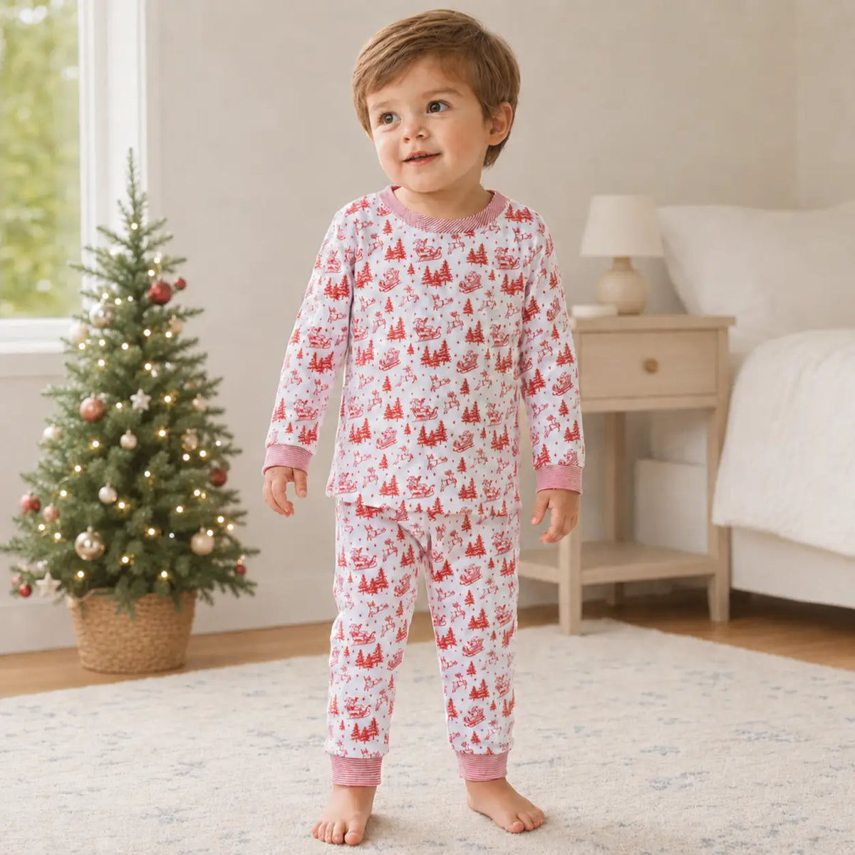 Holiday Toile Long Pajamas | Red