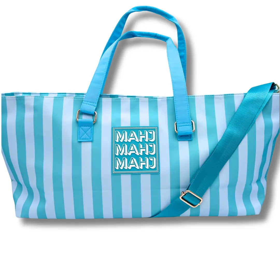 Mahjong Tote Bag | Blue & Green Stripes