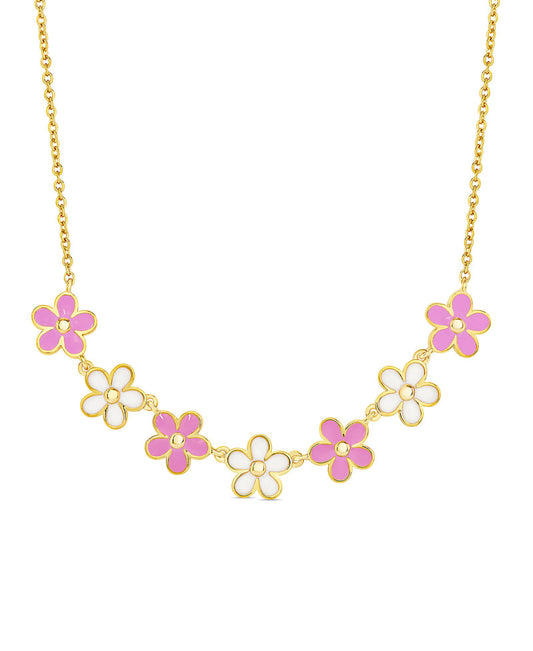Frontal Necklace | Gold | Flower | Pink/White