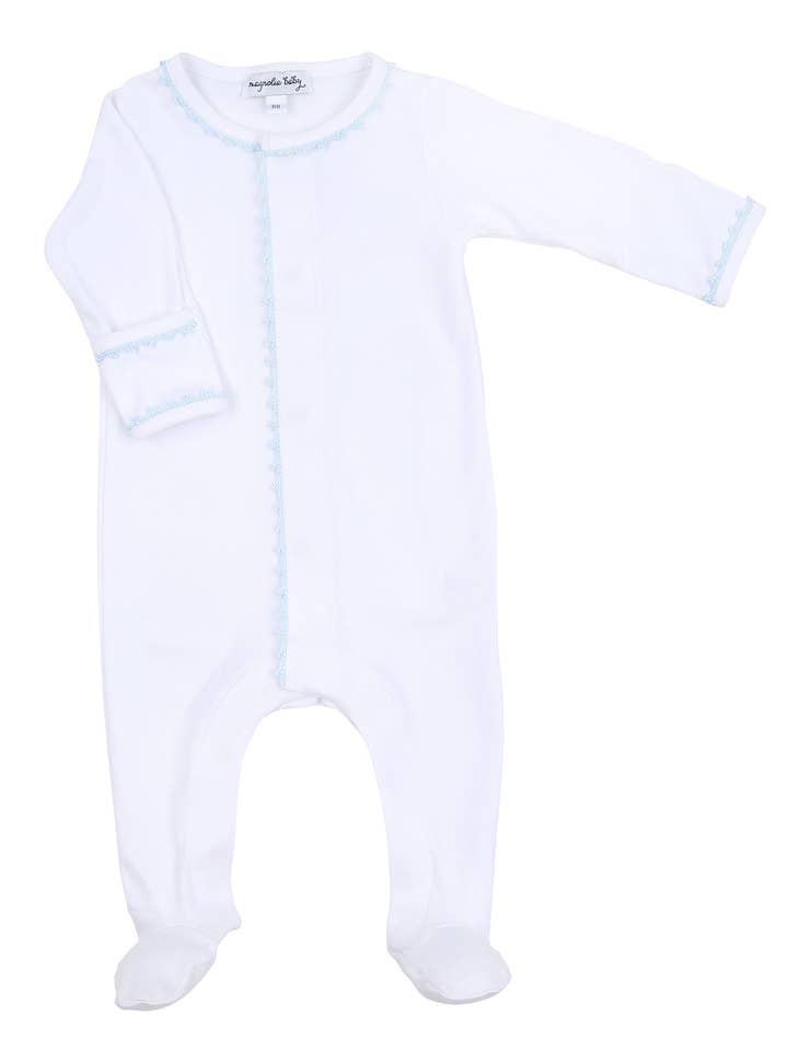 Baby Joy Footie | Blue Crochet Trim
