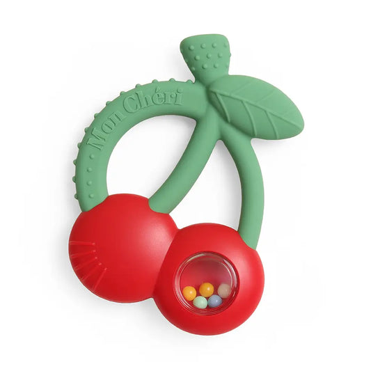 Bitzy Shake Silicone Teether with Rattle | Cherries