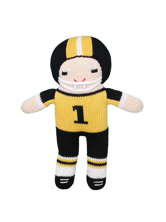 Knit Rattle | Football Player | Gold/Black