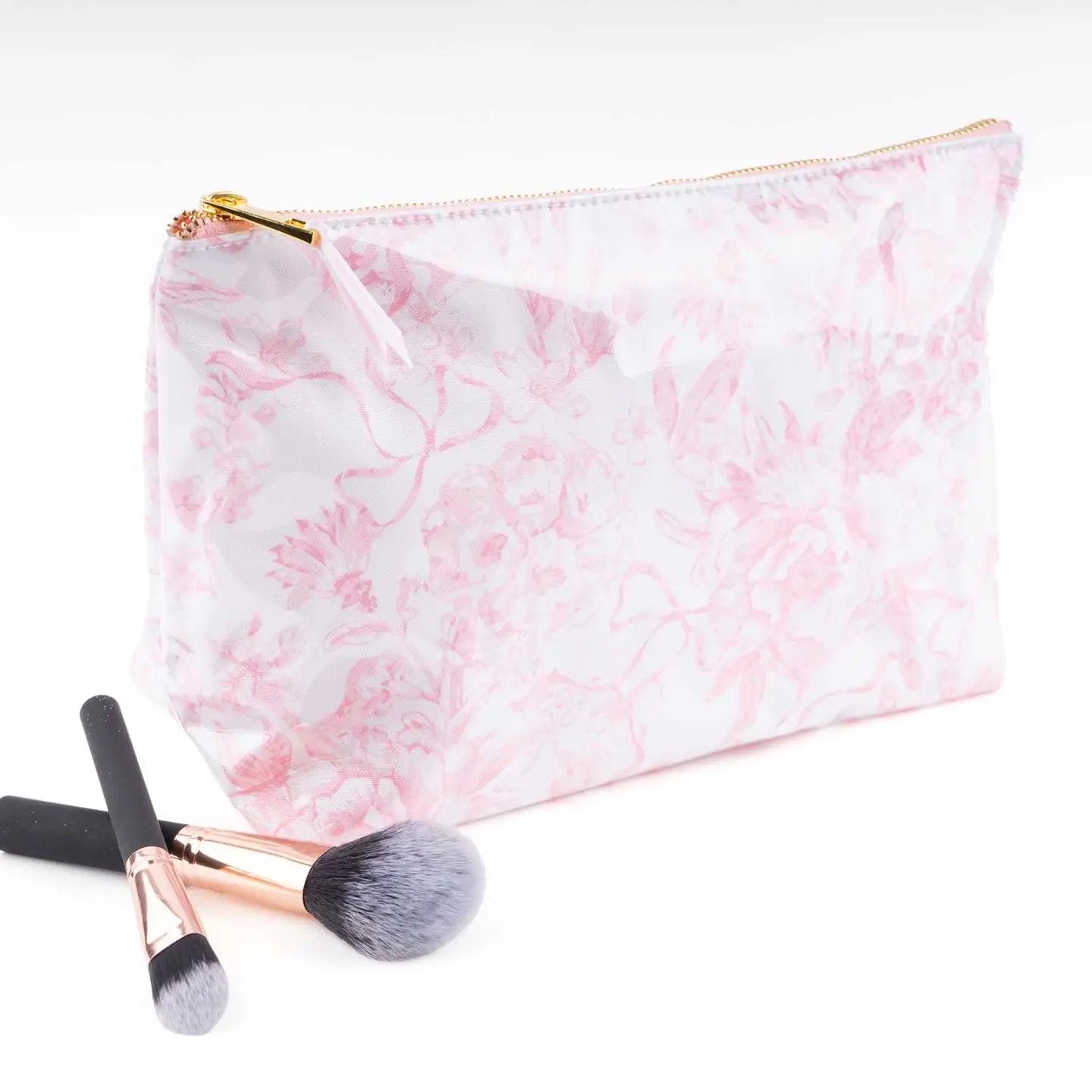 Clear Coated Travel Cosmetic | Pink Bow Toile