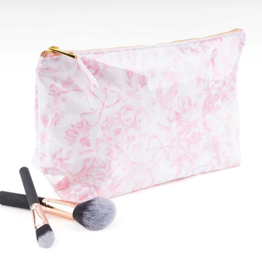 Clear Coated Travel Cosmetic | Pink Bow Toile