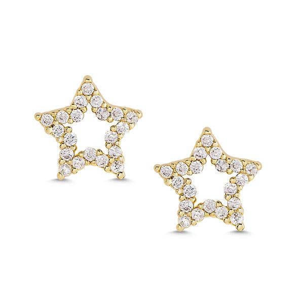 Gold Stud Earrings | Cubic Zirconia | Open Star
