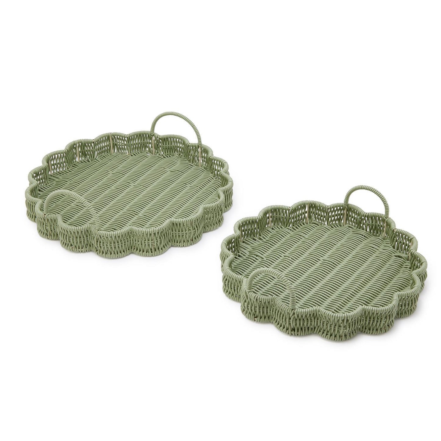 All Weather Wicker Scalloped Green Serving Tray | Assorted Sizes