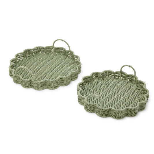 All Weather Wicker Scalloped Green Serving Tray | Assorted Sizes