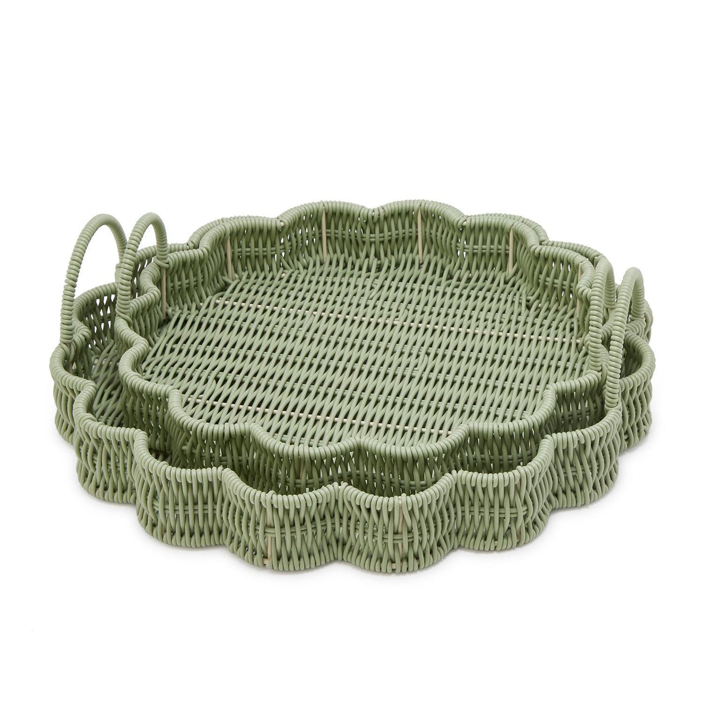 All Weather Wicker Scalloped Green Serving Tray | Assorted Sizes