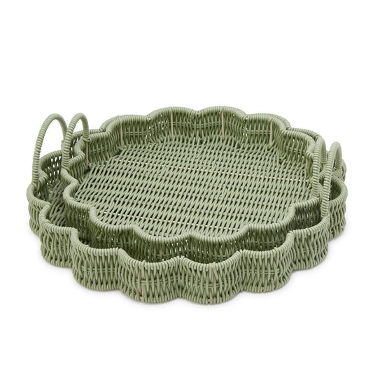 All Weather Wicker Scalloped Green Serving Tray | Assorted Sizes