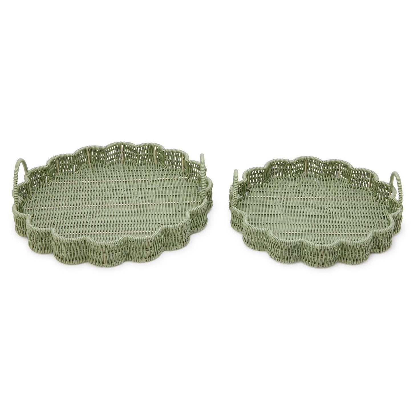 All Weather Wicker Scalloped Green Serving Tray | Assorted Sizes