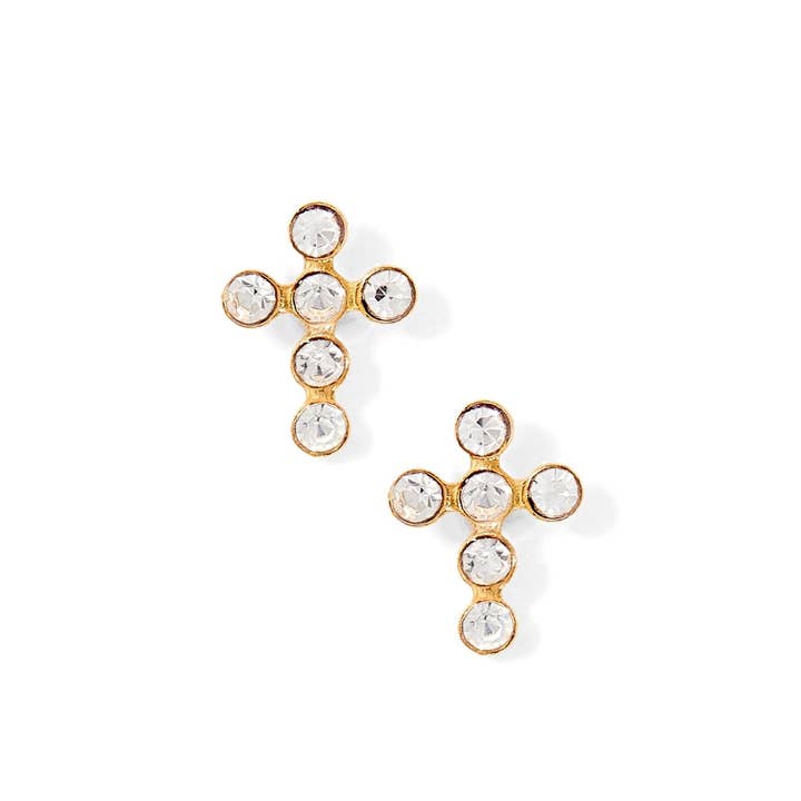 Screwback Stud Earrings | Clara Cross Gold Sparkle