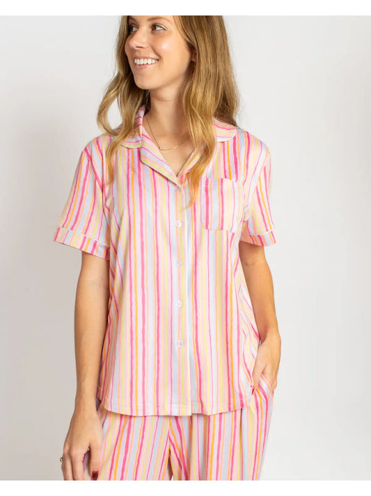 Addie Stripe Short Sleeve Button Up Sleep Shirt