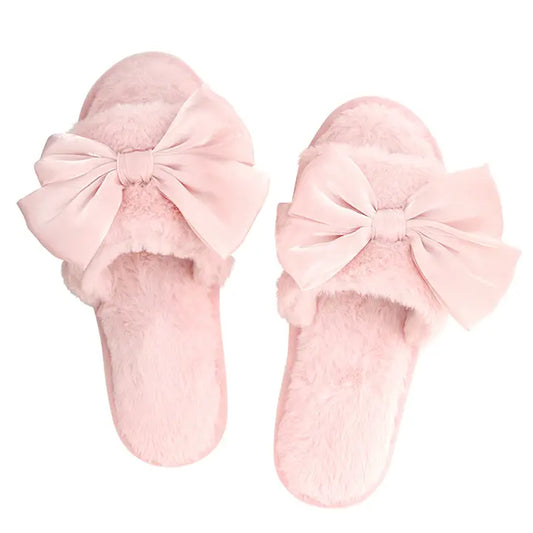 Plush Slippers | Light Blush Bow | Medium