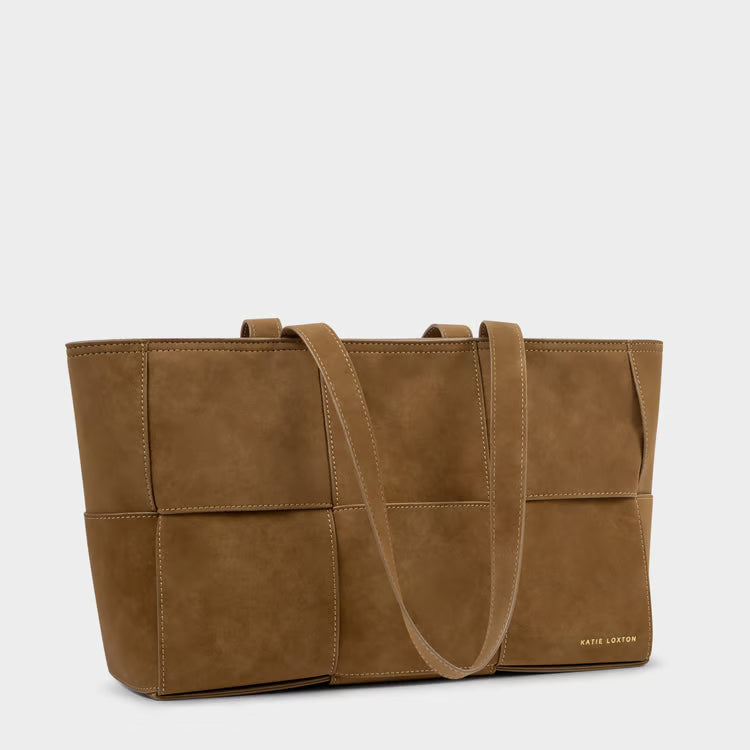 Taya Hand Woven Suedette Tote Bag | Caramel