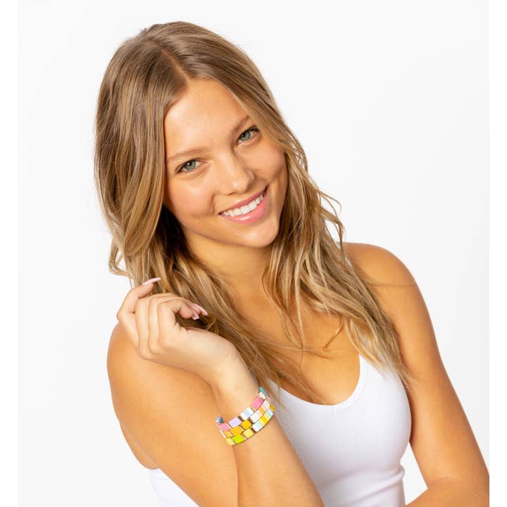Malibu Sugar Stack Tile Bracelet | Pastel Pink & Orange