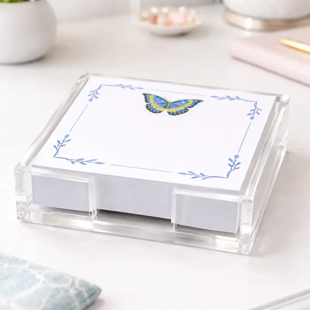 Acrylic Holder & Notepad | Butterfly Blues
