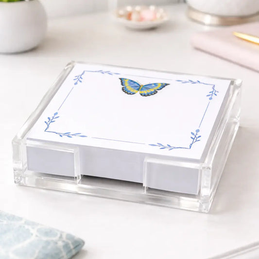 Acrylic Holder & Notepad | Butterfly Blues