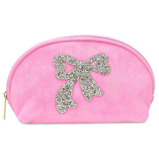 Glitter Bow Oval Cosmetic Bag