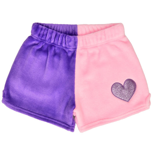 Color Block Plush Shorts | Vivid Violet & Rose Heart