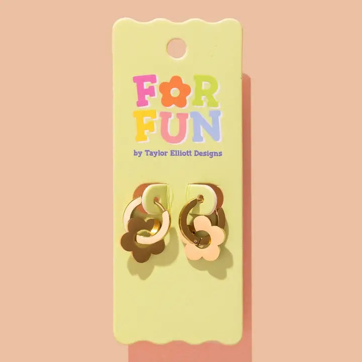 Huggie Earrings | Gold Hoops + Flower Charm