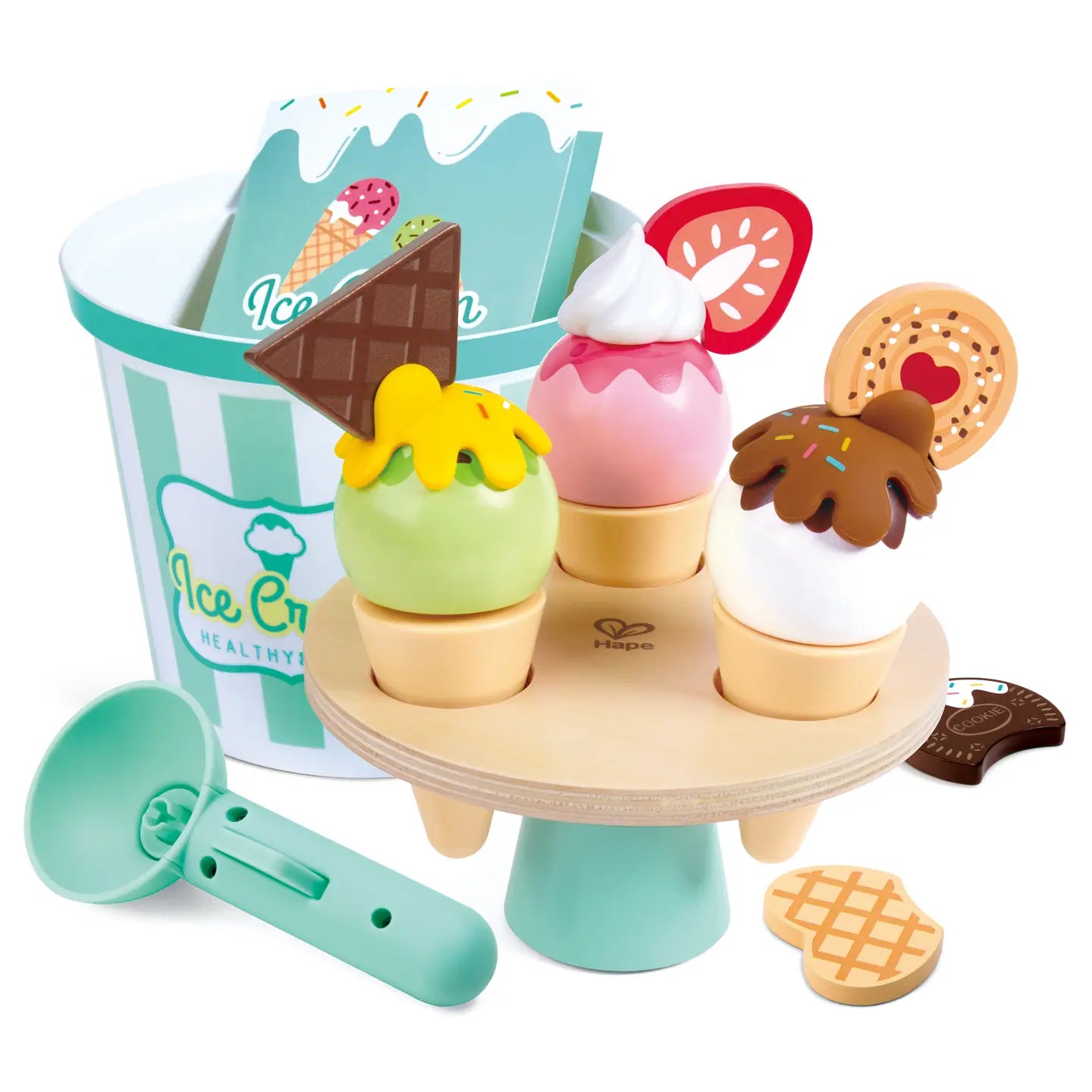 Wooden Ice Cream Parlor Play Set with Cones & Scoop