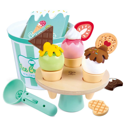 Wooden Ice Cream Parlor Play Set with Cones & Scoop
