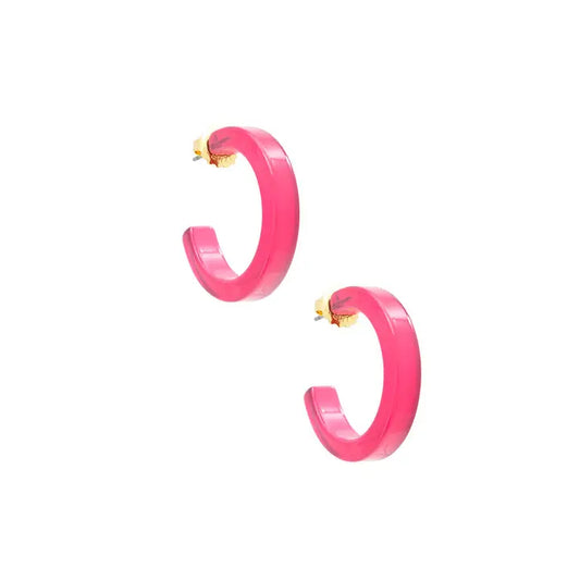Small Resin Hoop Earring | Neon Pink