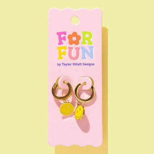 Huggie Earrings | Gold Hoops + Smileys