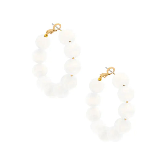 Iridescent Beaded Hoop Earring | White