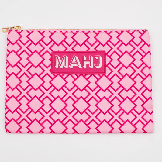 Mahjong Card & Accessory Bag | Pink Geometric