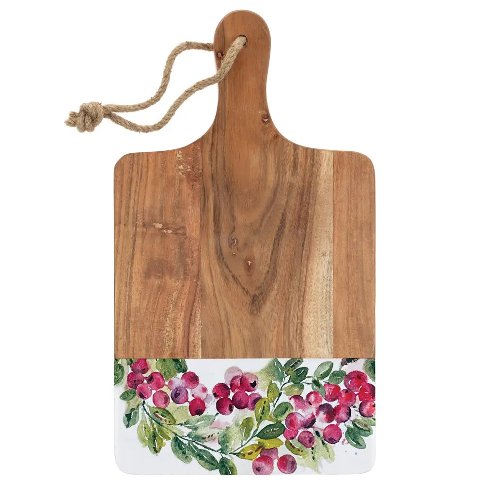 16" Long Cranberry Wreath Mango Wood Cutting Board