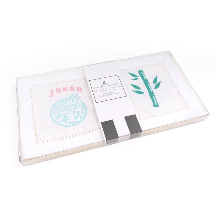 Embroidered Cocktail Napkin Set | Mahjong