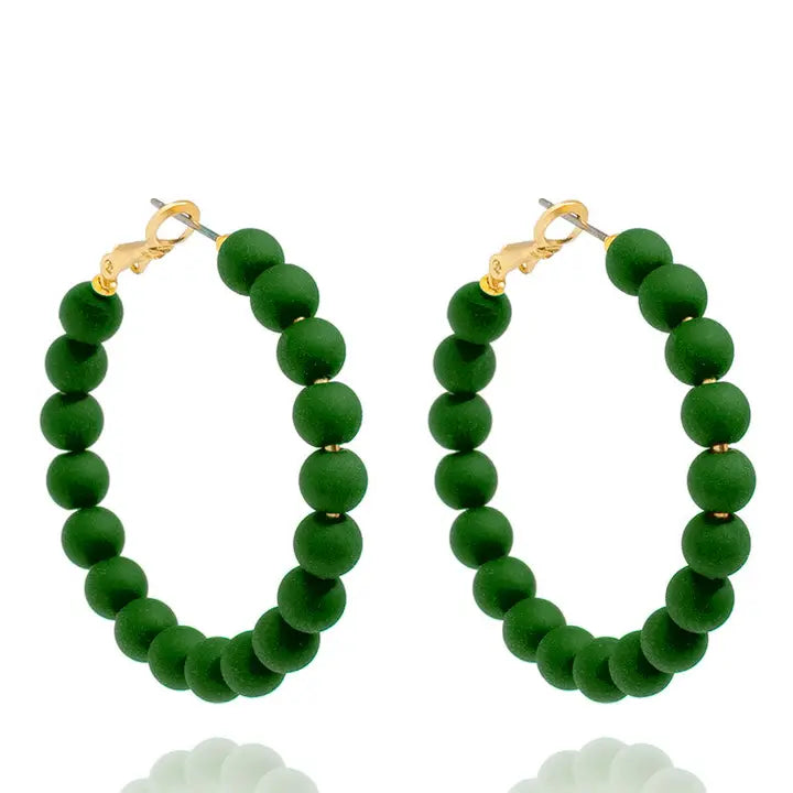 Matte Resin Bead Hoop Earring | Emerald