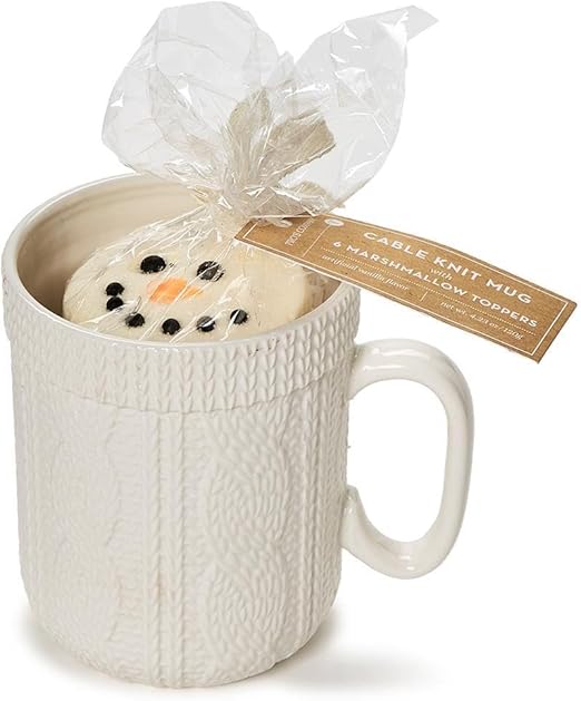 Cable Knit Pattern Mug with 6 Snowman Marshmallow Toppers