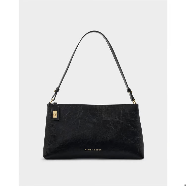 Orin Twist Lock Suedette Small Shoulder Bag | Black