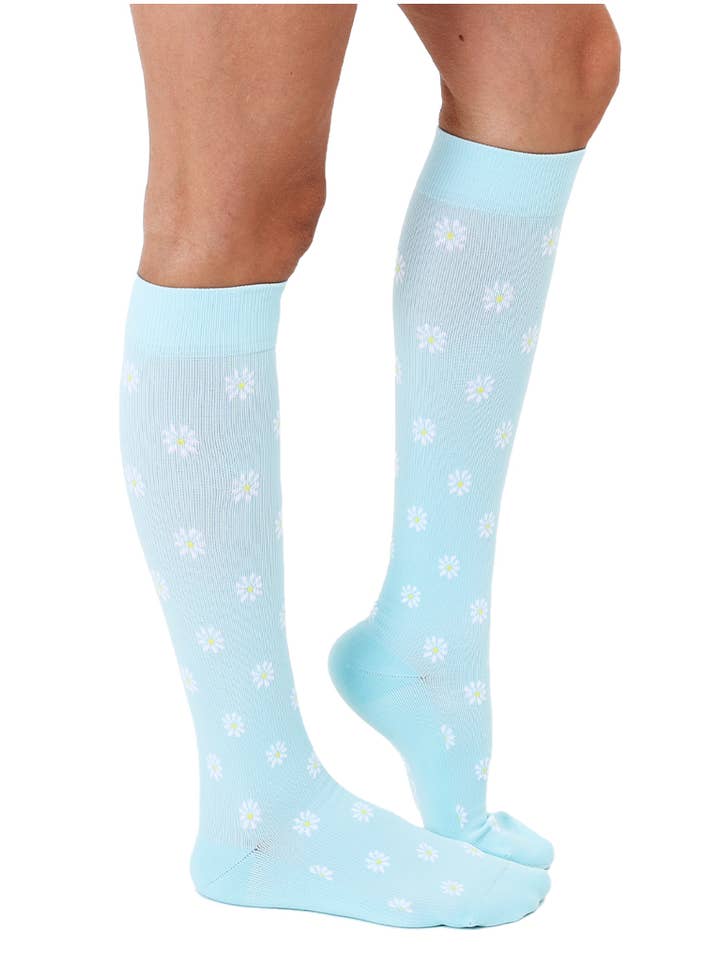 Compression Socks | Light Blue with White Daisies