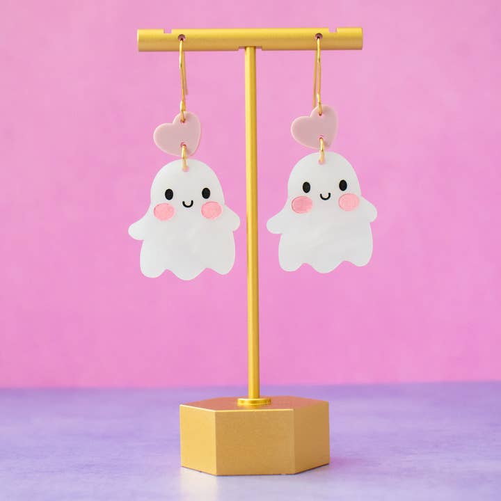 Cute Ghost Halloween Earrings | Pink Dangles