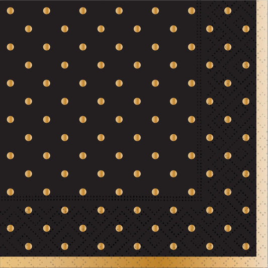 Cocktail Napkins | Gold Swiss Dots | Black