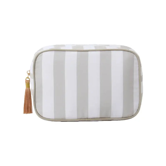 Striped Cosmetic Bag | White & Khaki
