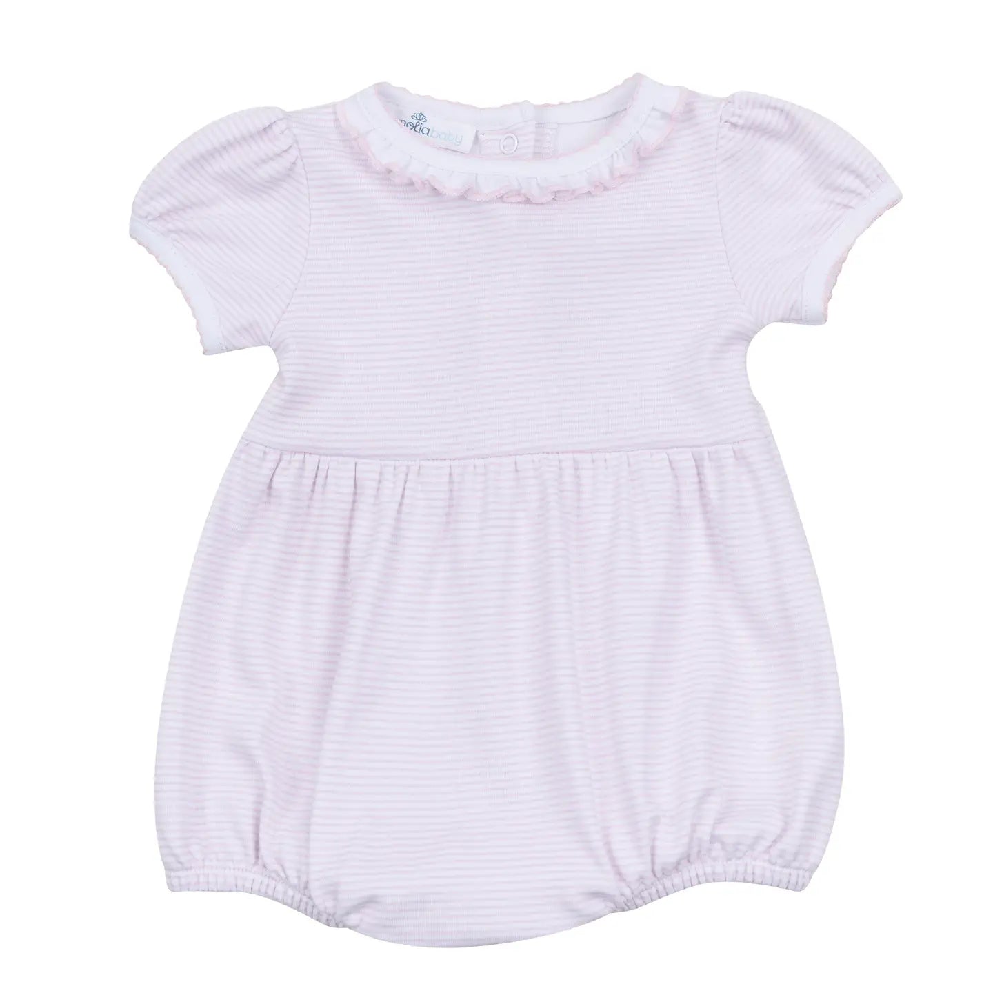 Mini Stripes Ruffle Short Sleeve Bubble | Pink
