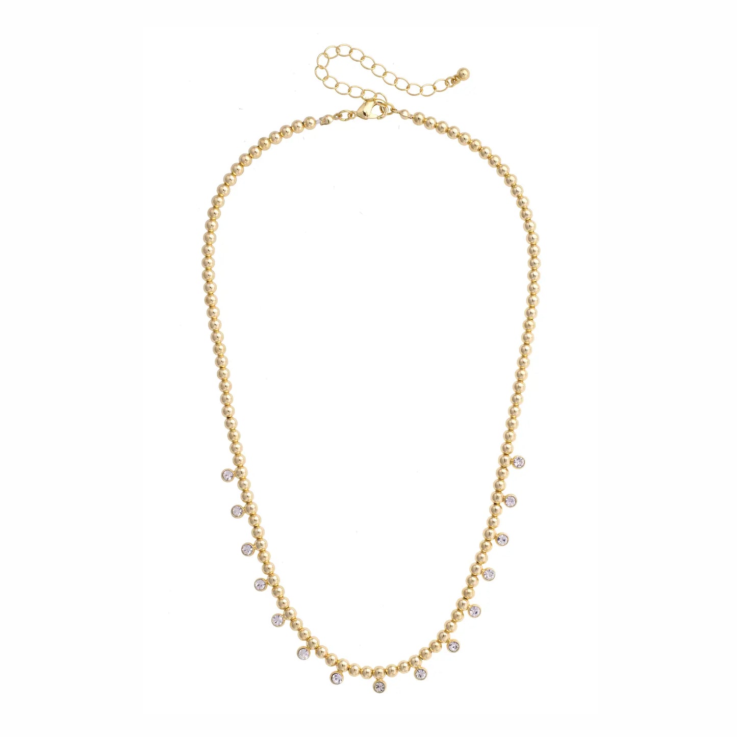 Maya Rhinestone Ball Bead Necklace in Shiny Gold