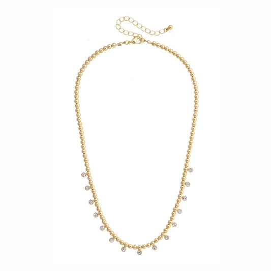 Maya Rhinestone Ball Bead Necklace in Shiny Gold