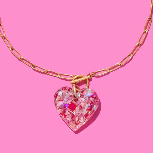 Paperclip Chain Necklace | Heart Pendant | Pink Confetti