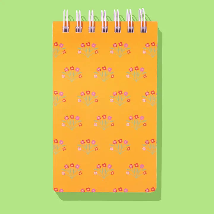 Small Spiral Top Notebook | Orange w/ Flower Bouquets