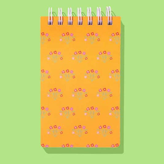 Small Spiral Top Notebook | Orange w/ Flower Bouquets